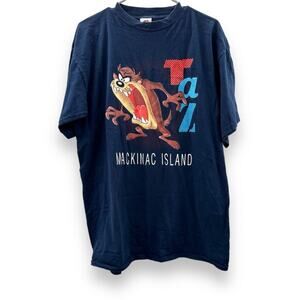 Vintage 90s Looney Tunes Taz Mackinac Island Short‎ Sleeve Tee Shirt Size L